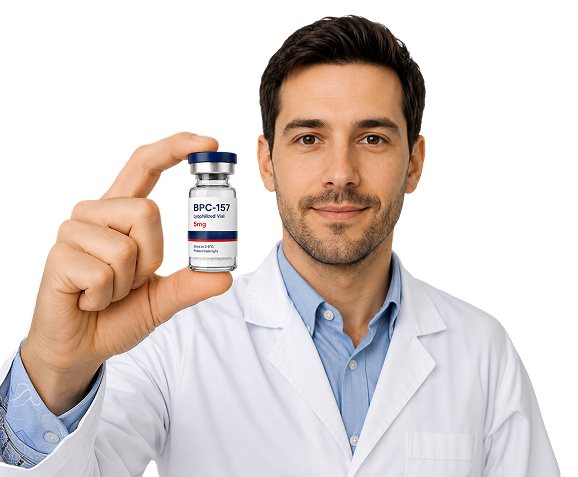 Clinician holding peptide vial
